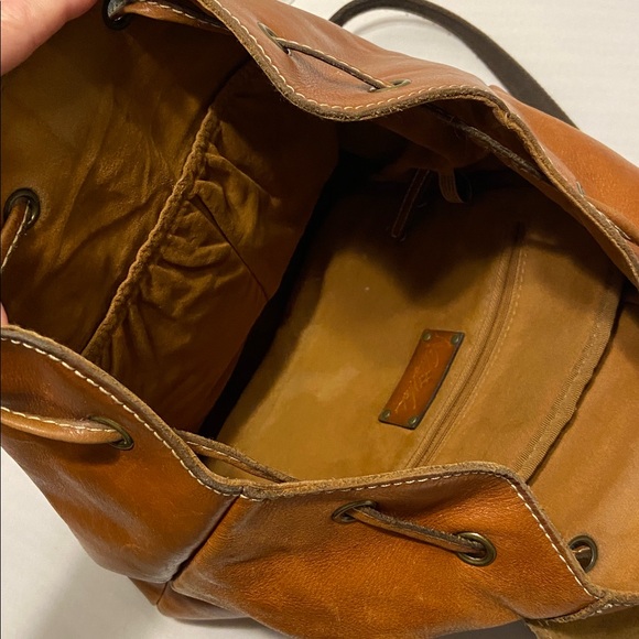 Patricia Nash Tan Brown Leather Large Back Pack With Pocket Drawstring - Picture 5 of 16